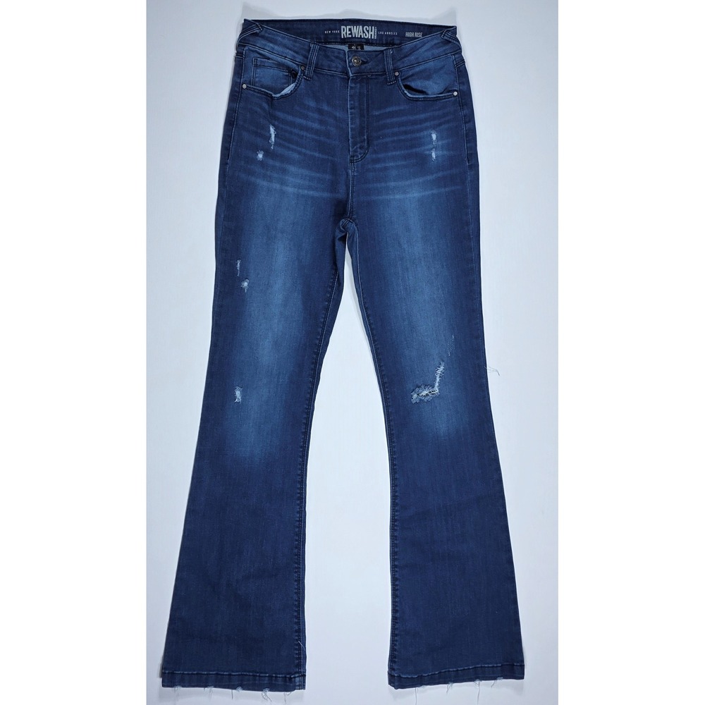 Rewash High Rise Flare Jeans Distressed Medium Wash Size 9/29 Frayed Hem